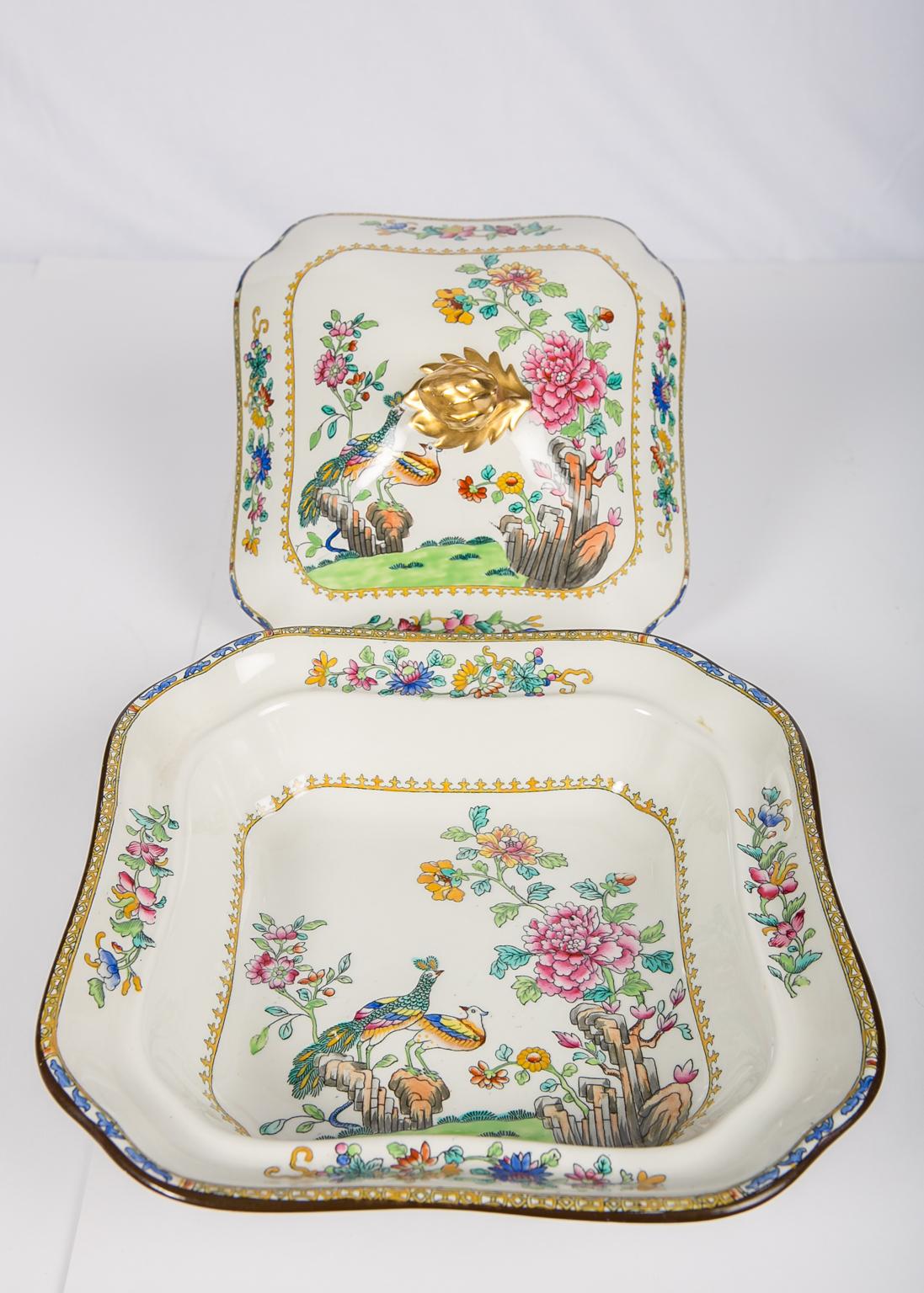 Pair of Chinoiserie Covered Dishes Made in England circa 1850 3
