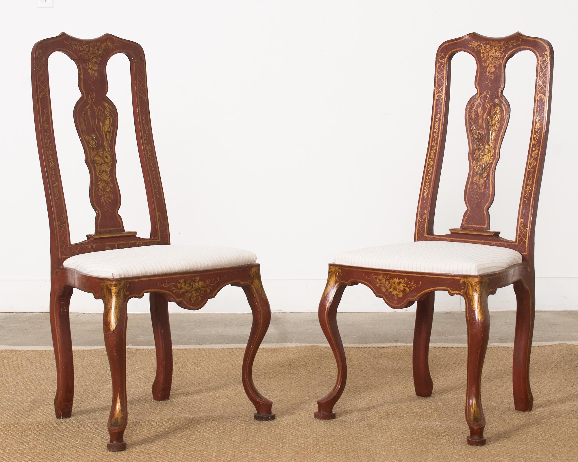 English Pair of Chinoiserie Decorated Queen Anne Style Dining Chairs For Sale