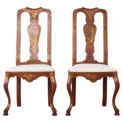 Pair of Chinoiserie Decorated Queen Anne Style Dining Chairs
