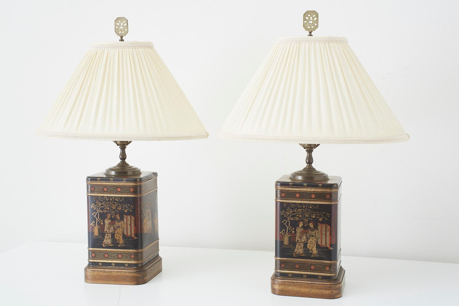 Pair of Chinoiserie Decorated Tole Tea Canister Lamps 4