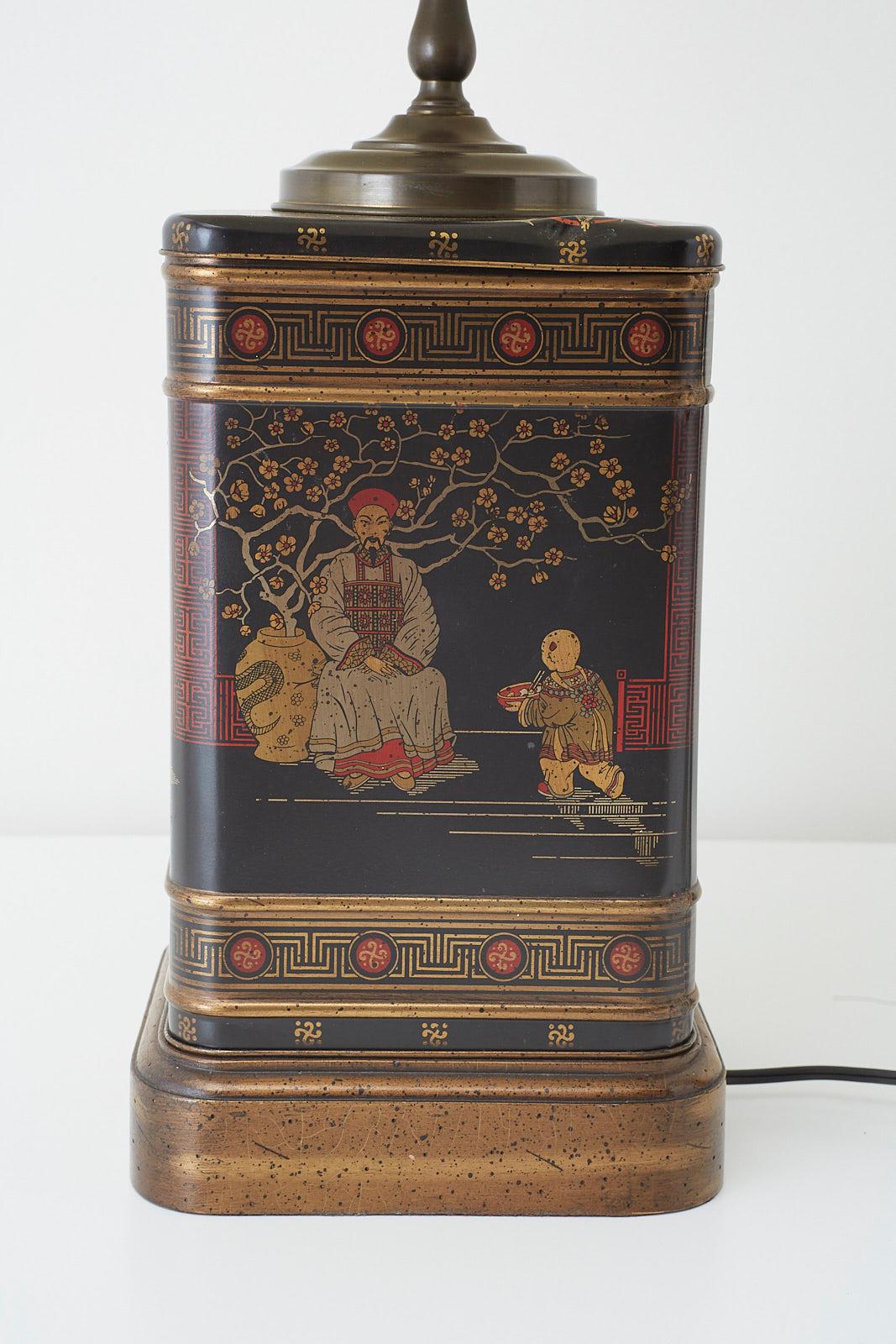 Pair of Chinoiserie Decorated Tole Tea Canister Lamps 7