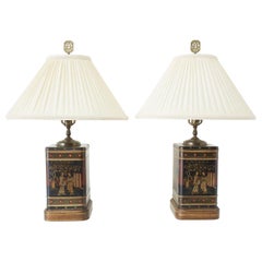 Pair of Chinoiserie Decorated Tole Tea Canister Lamps