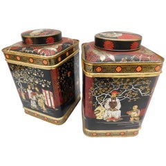Pair of Chinoiserie Decorated Tole Tea Containers