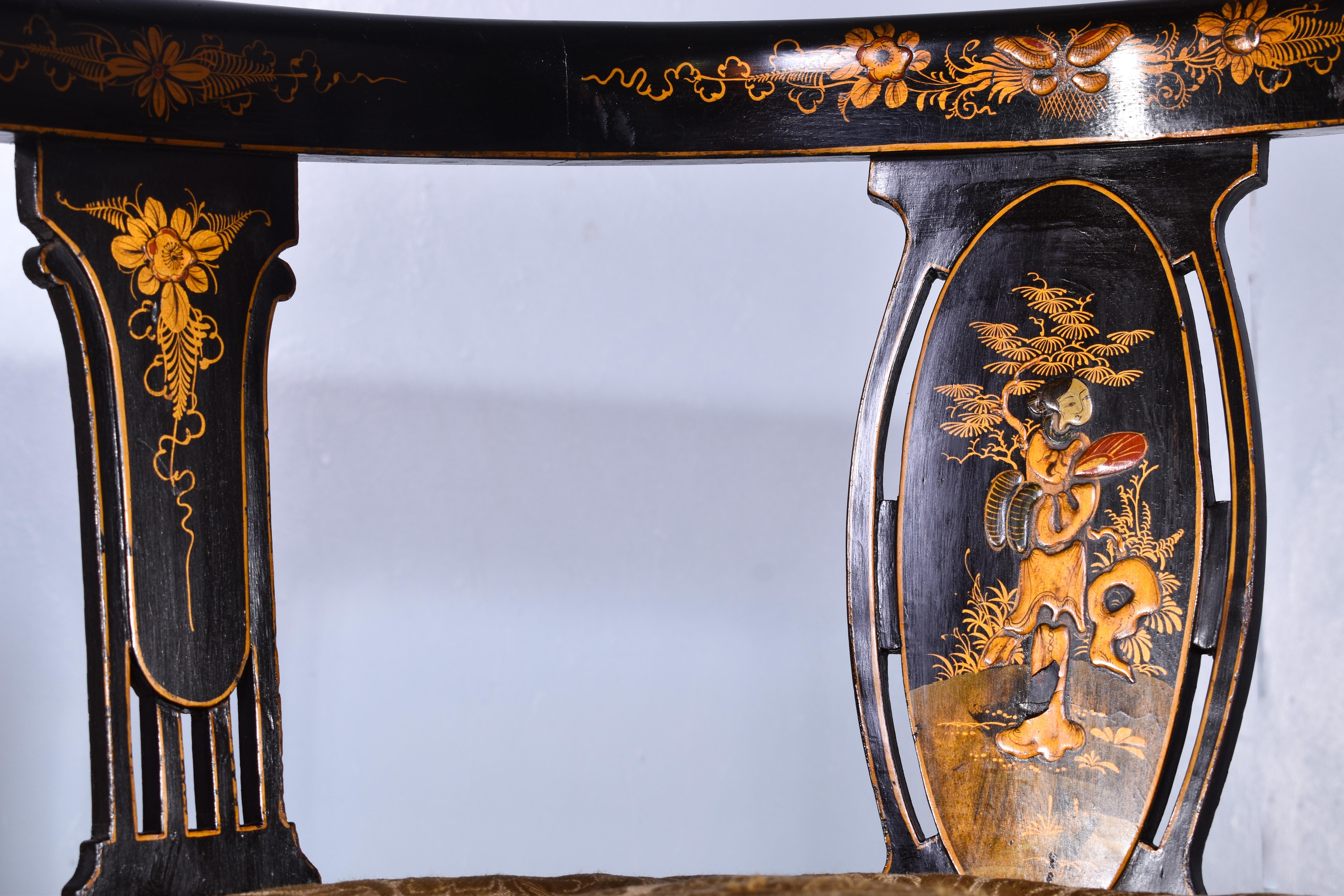 British Pair Of Chinoiserie Decorated Tub Chairs For Sale