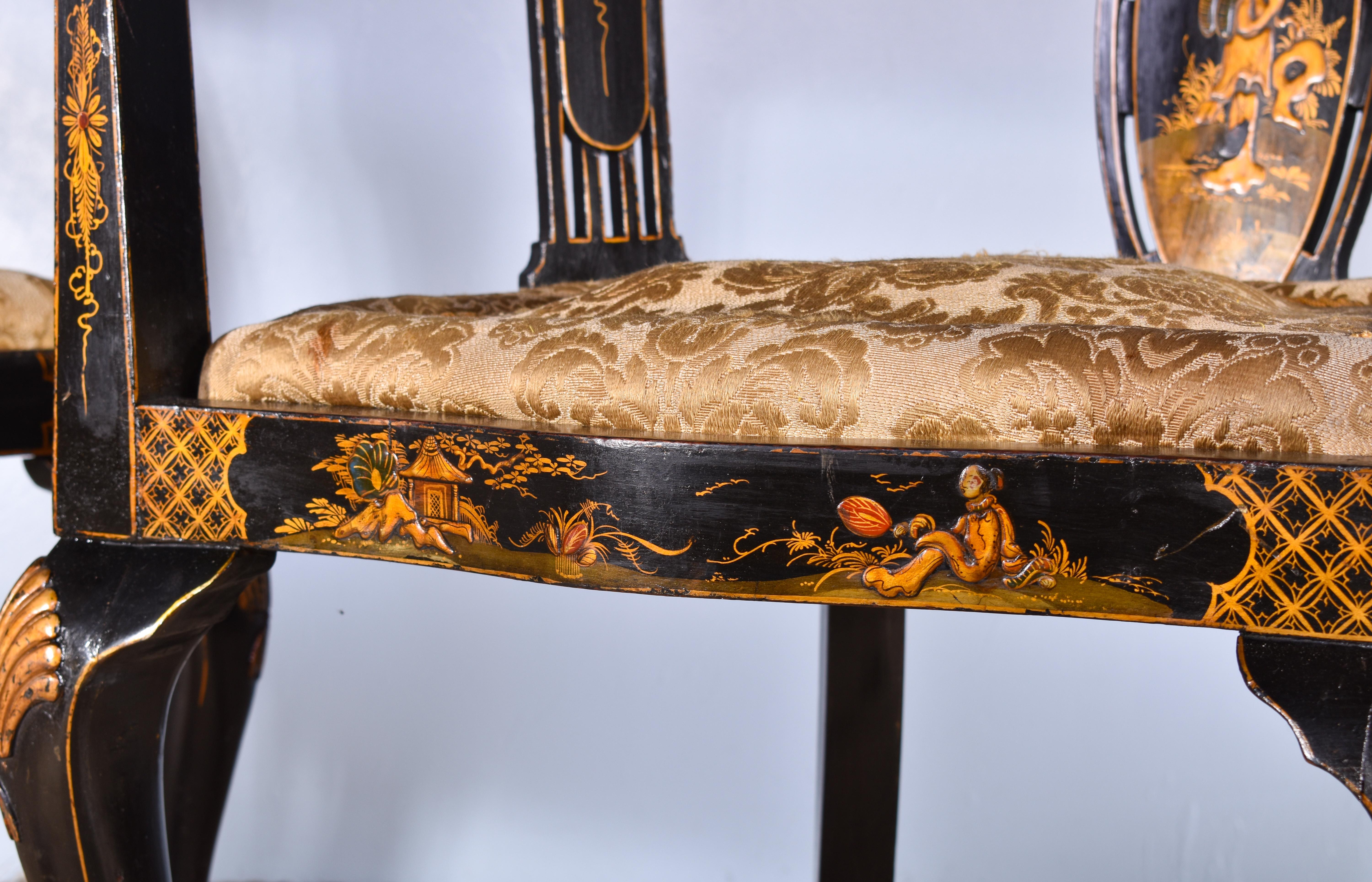 Hand-Painted Pair Of Chinoiserie Decorated Tub Chairs For Sale