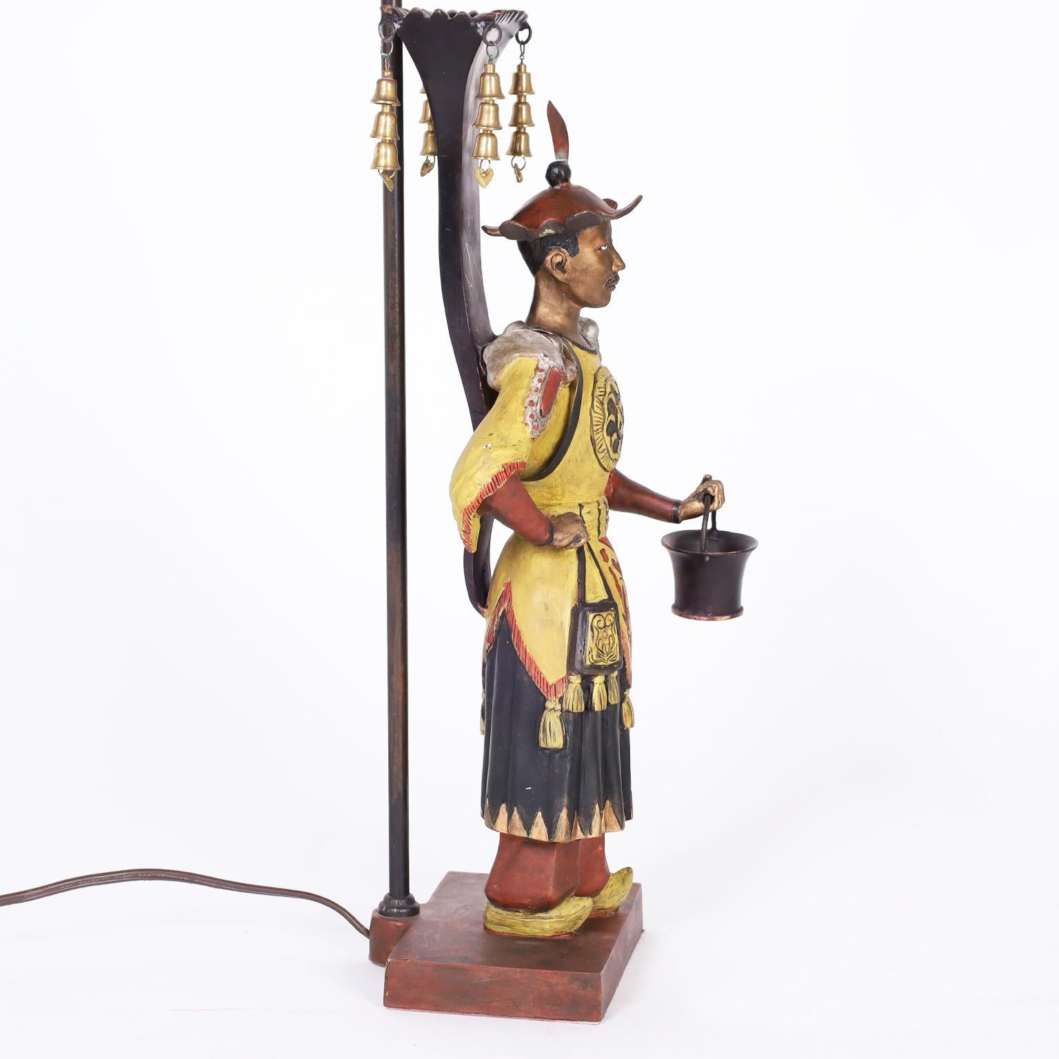 Pair of Chinoiserie Figural Table Lamps For Sale 1
