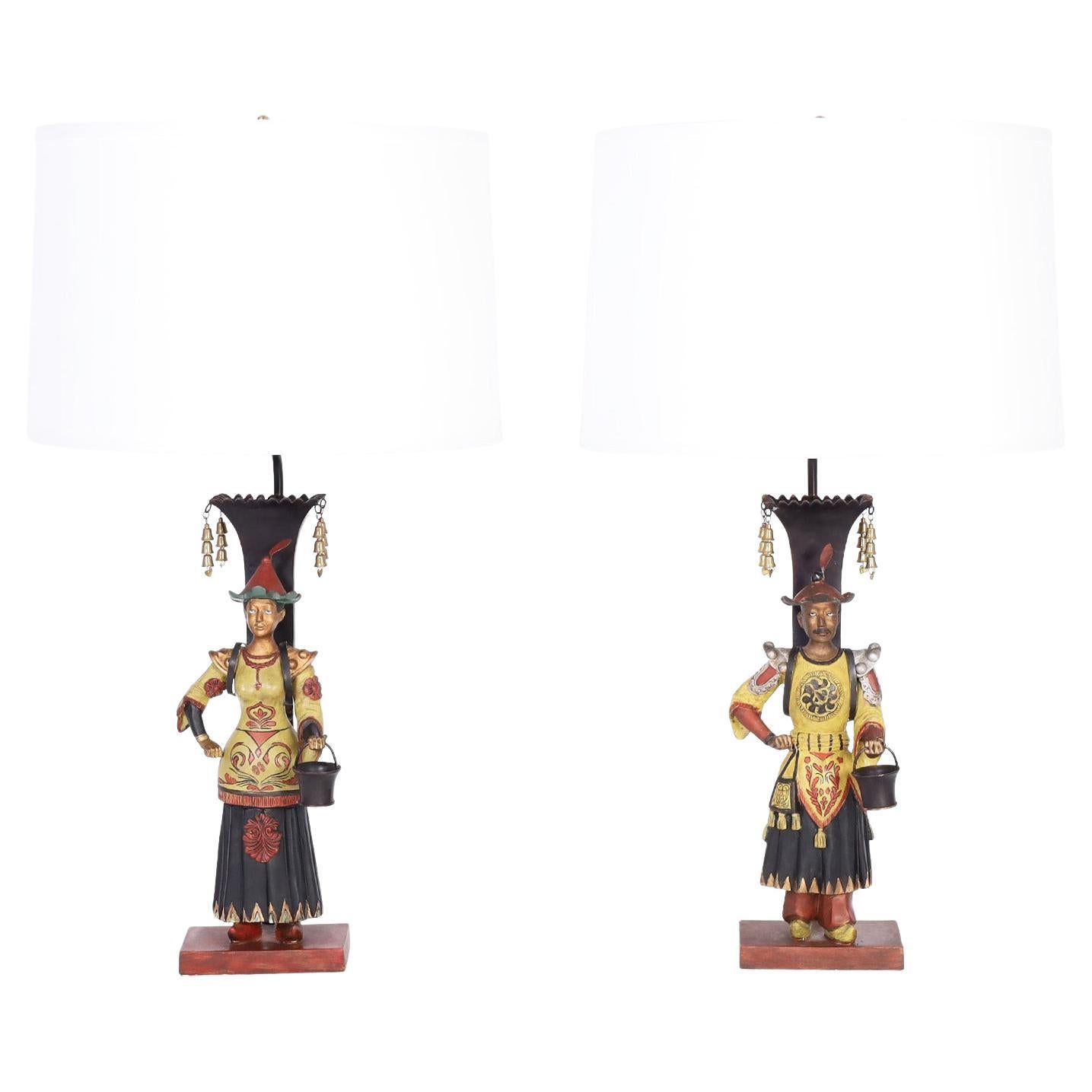 Paire de lampes de table figuratives de style chinoiseries
