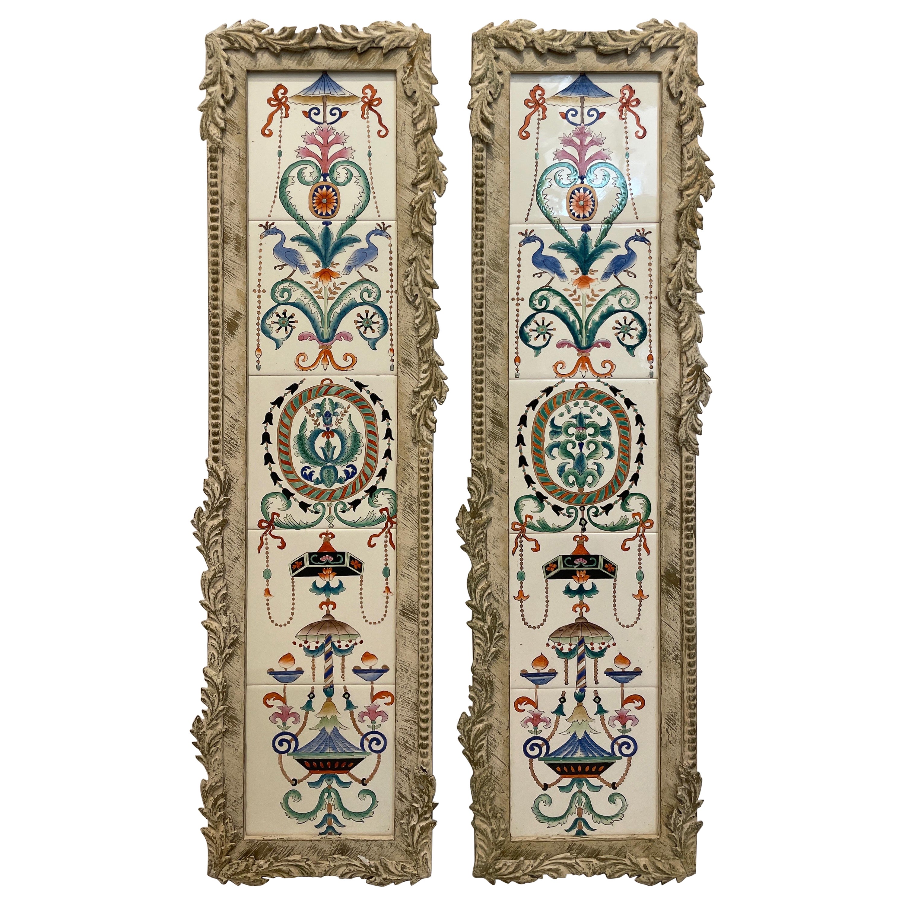 Pair of Chinoiserie Framed Tile Pictures