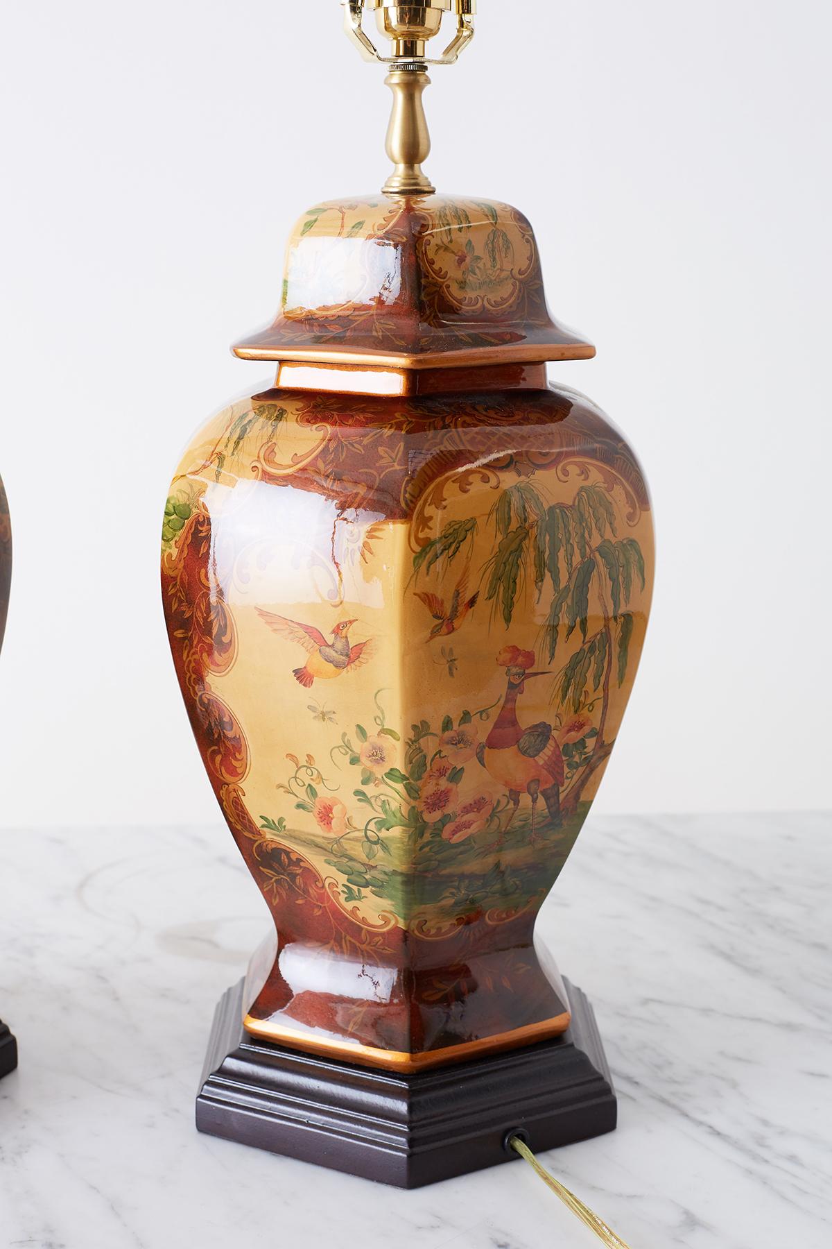 Pair of Chinoiserie Glazed Ginger Jar Table Lamps 3