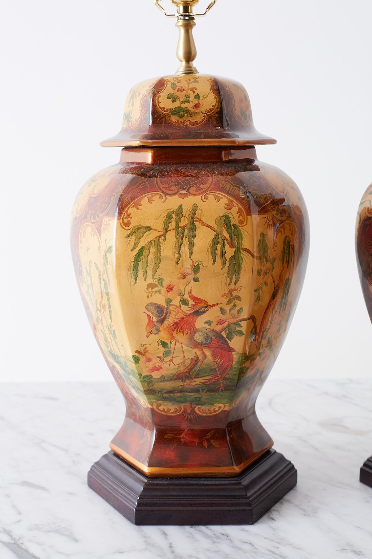 American Pair of Chinoiserie Glazed Ginger Jar Table Lamps