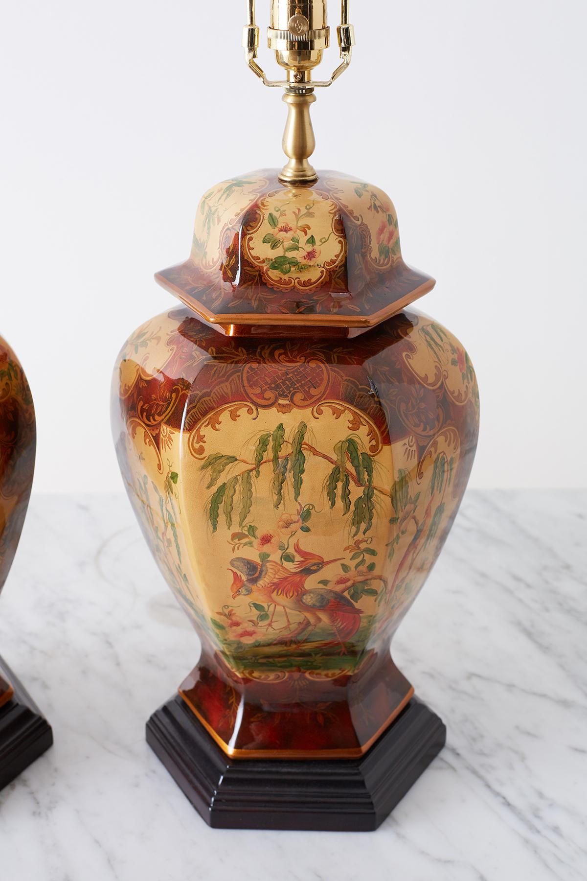 Hand-Crafted Pair of Chinoiserie Glazed Ginger Jar Table Lamps