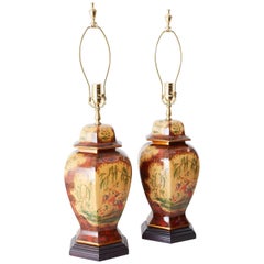 Pair of Chinoiserie Glazed Ginger Jar Table Lamps