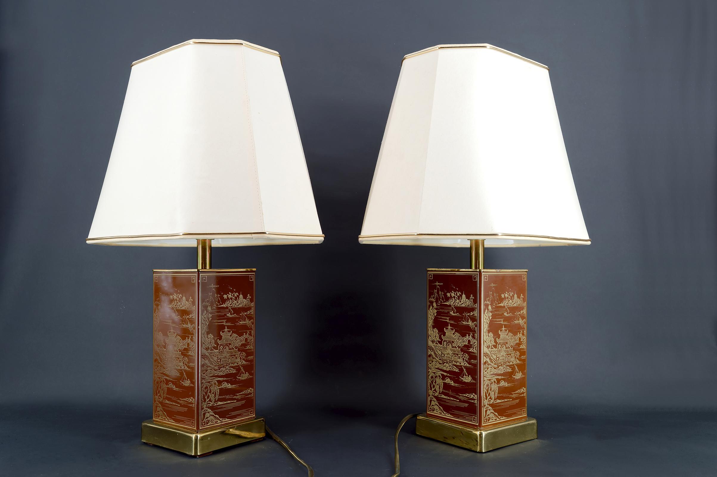 Fin du 20e siècle Paire de lampes Chinoiserie / Japonisme, style Hollywood Regency, France, années 1970 en vente