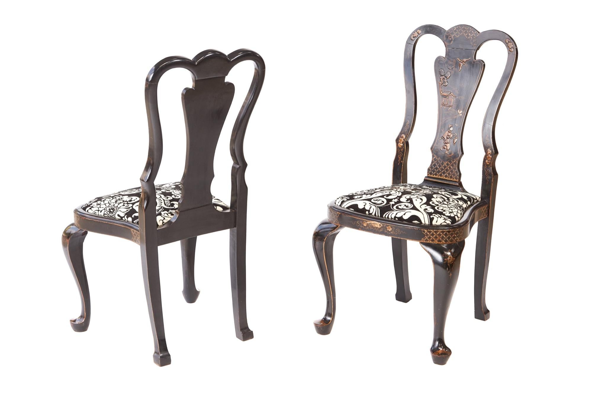Victorian Pair of Chinoiserie Lacquered Decorated Side / Desk Chairs