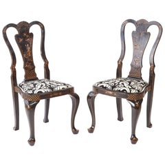 Pair of Chinoiserie Lacquered Decorated Side / Desk Chairs