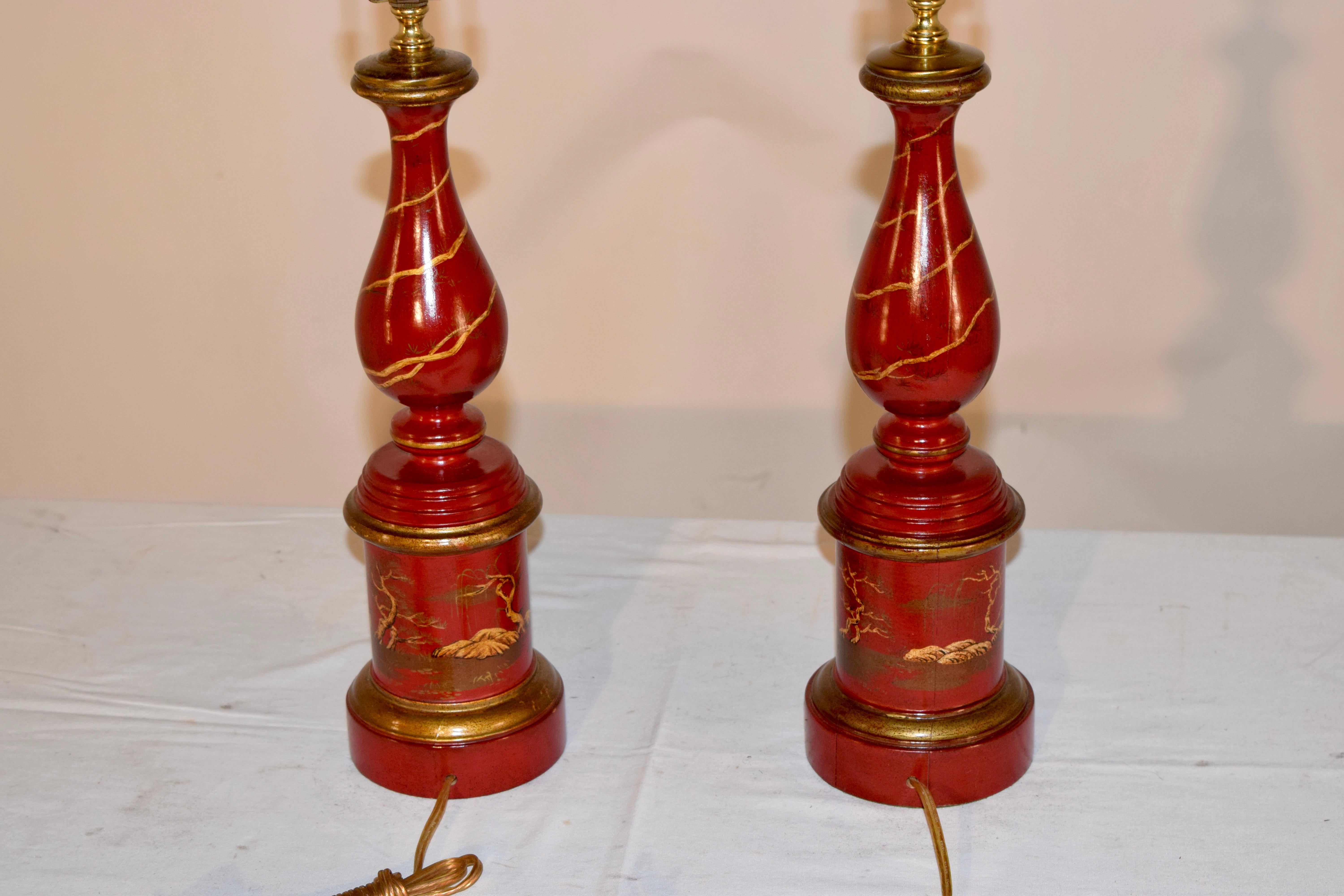 Paar Chinoiserie-Lampen, um 1960 im Angebot 2