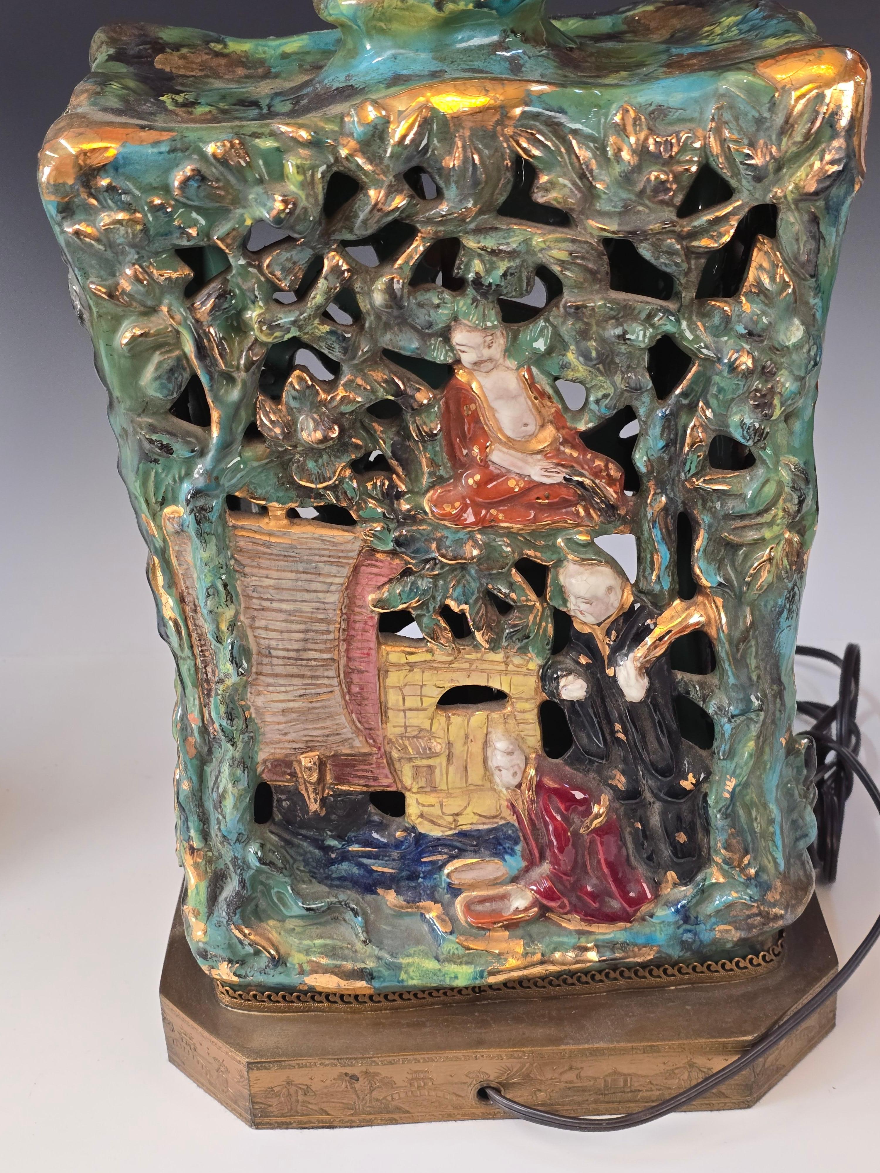Paire de lampes en majolique de style Chinoiserie d'Eugenio Pattarino en vente 2