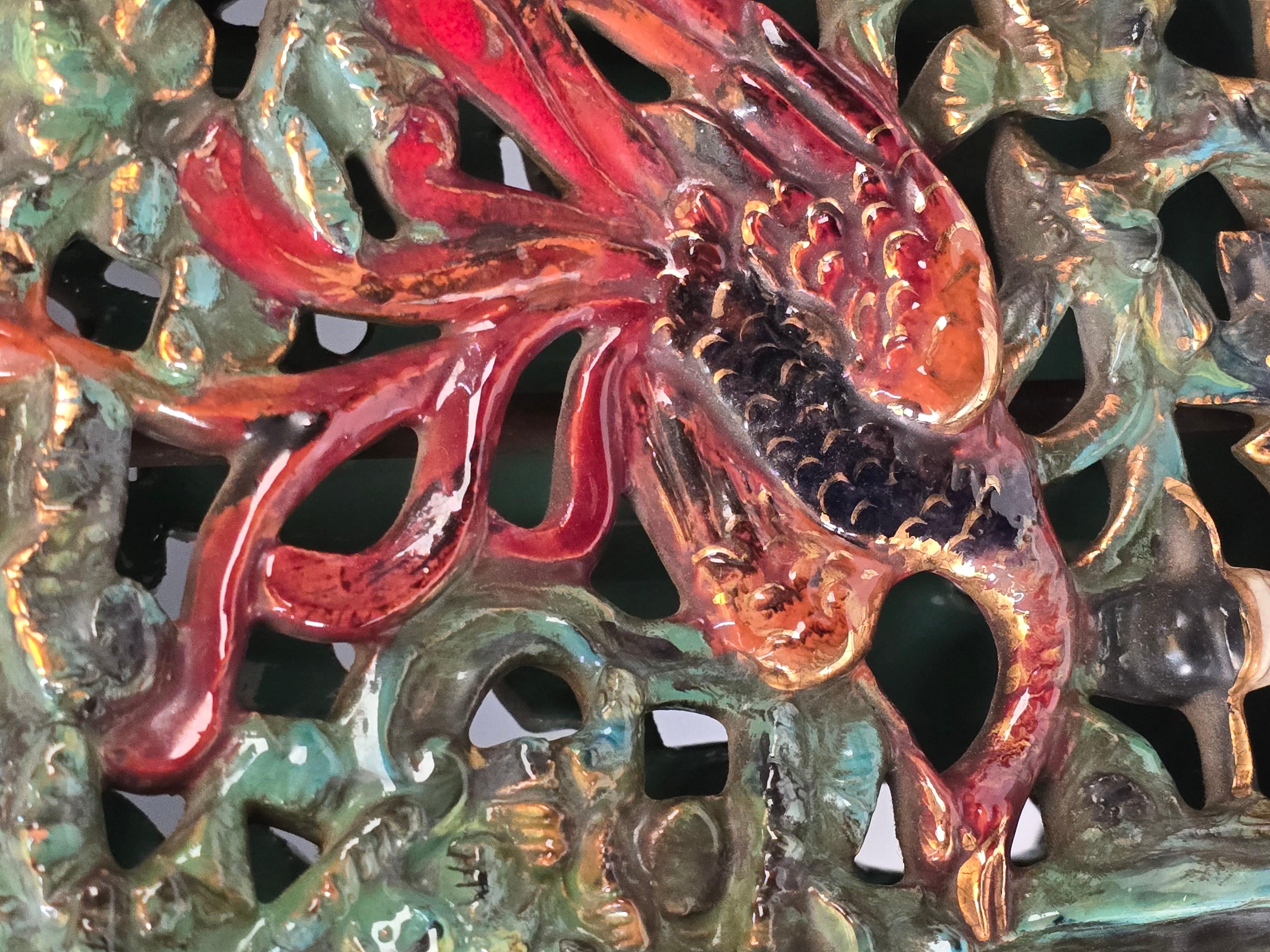 Laiton Paire de lampes en majolique de style Chinoiserie d'Eugenio Pattarino en vente