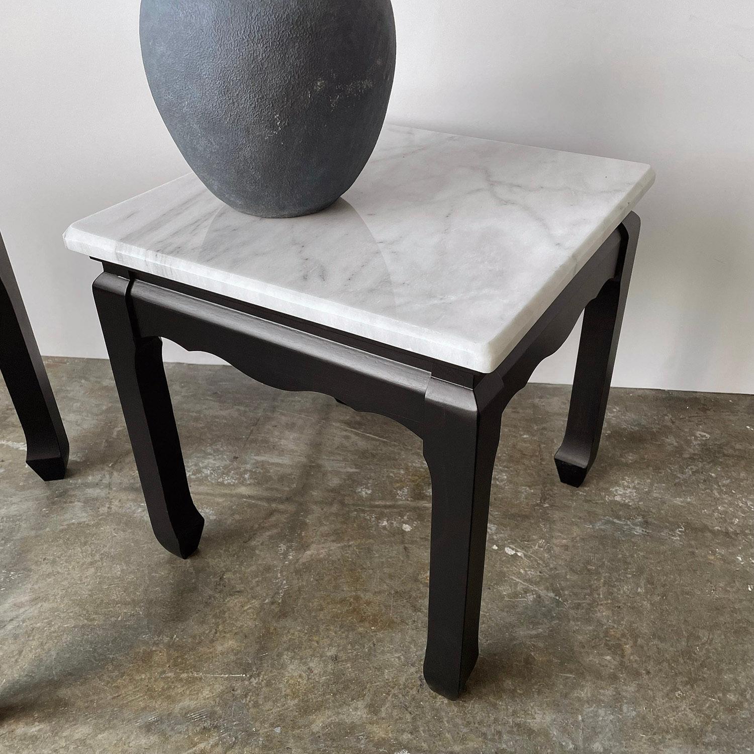 Pair of Chinoiserie Marble Side End Tables  For Sale 1
