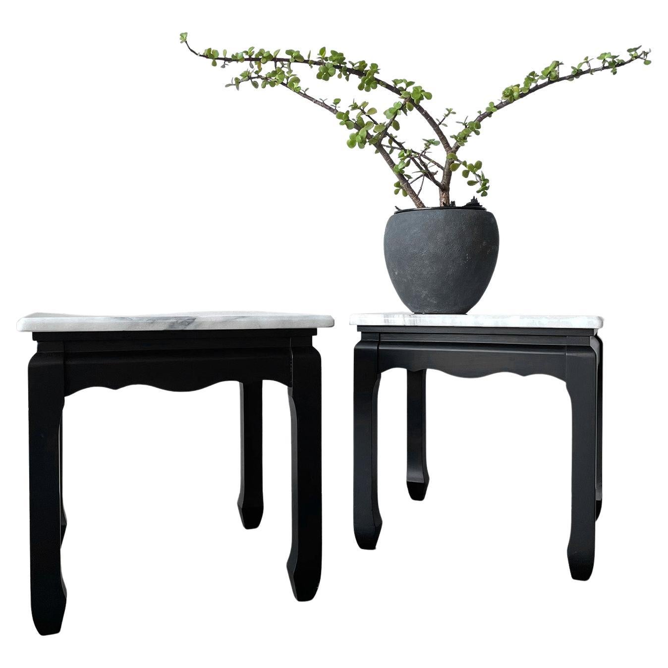 Pair of Chinoiserie Marble Side End Tables  For Sale