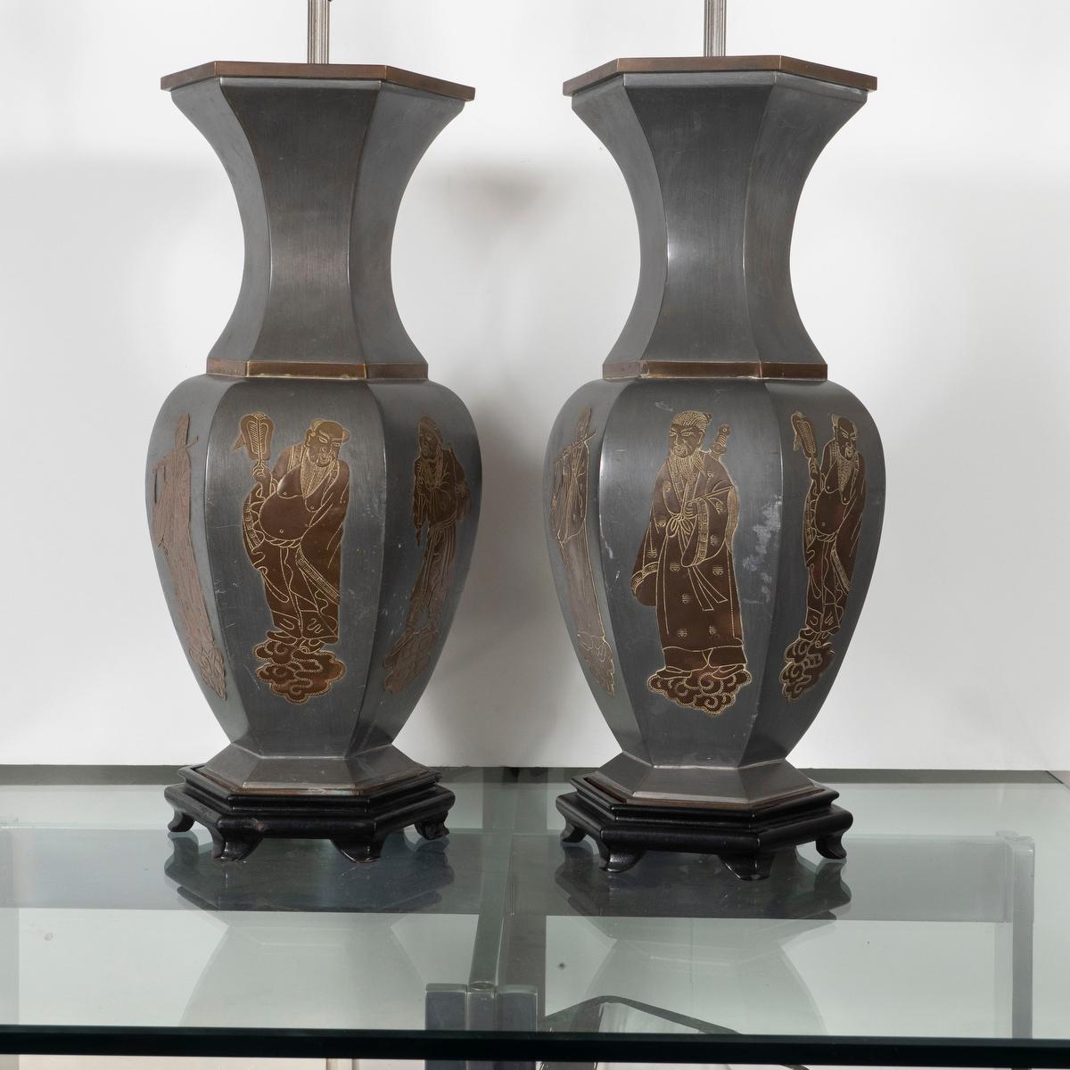 Pair of Chinoiserie Motif Table Lamps In Good Condition For Sale In Tarrytown, NY