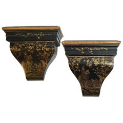 Pair of Chinoiserie Painted Decorative Wall Shelves