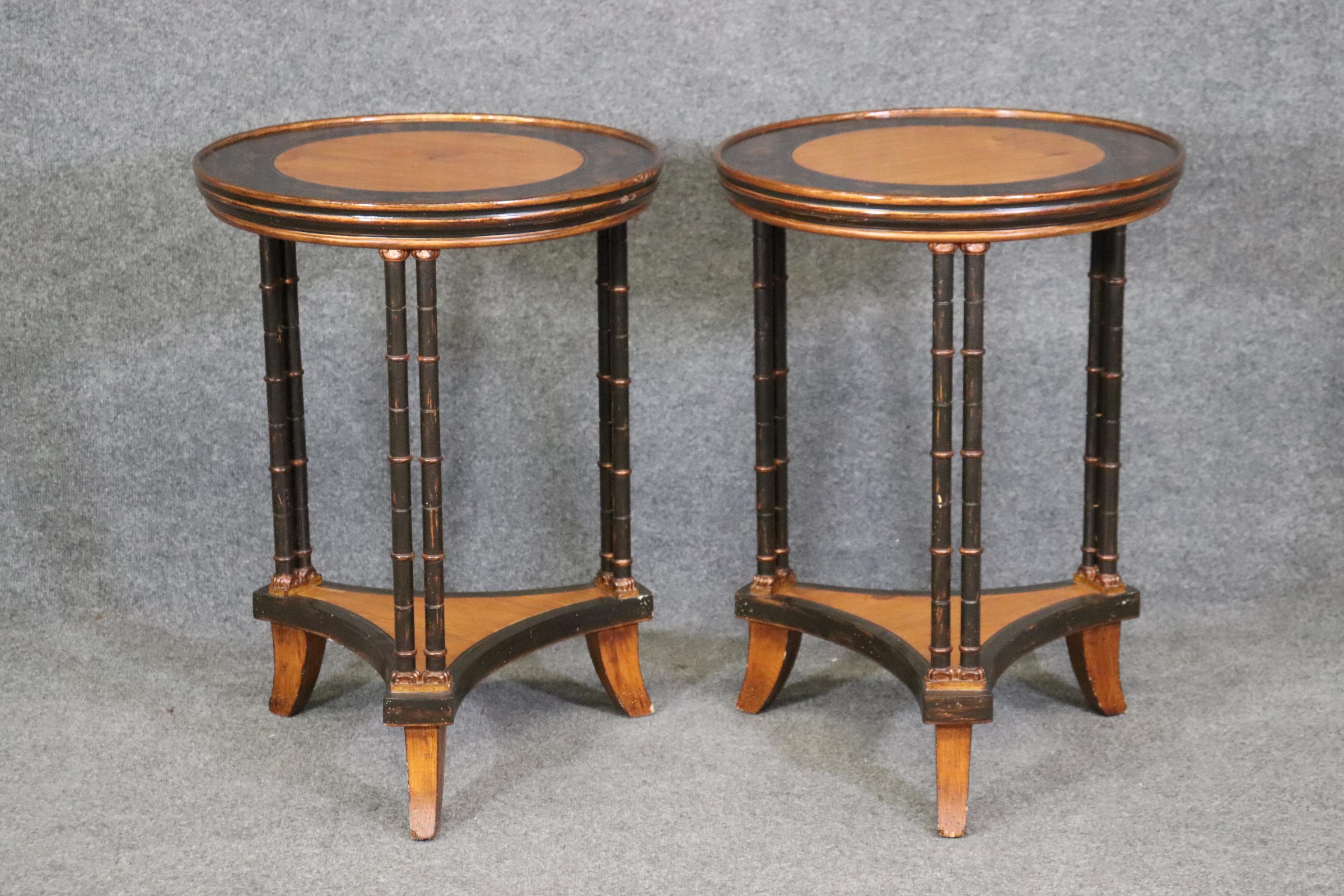 Pair of Chinoiserie Painted Faux Bamboo Yew Wood Gueridon Side Tables  For Sale 1