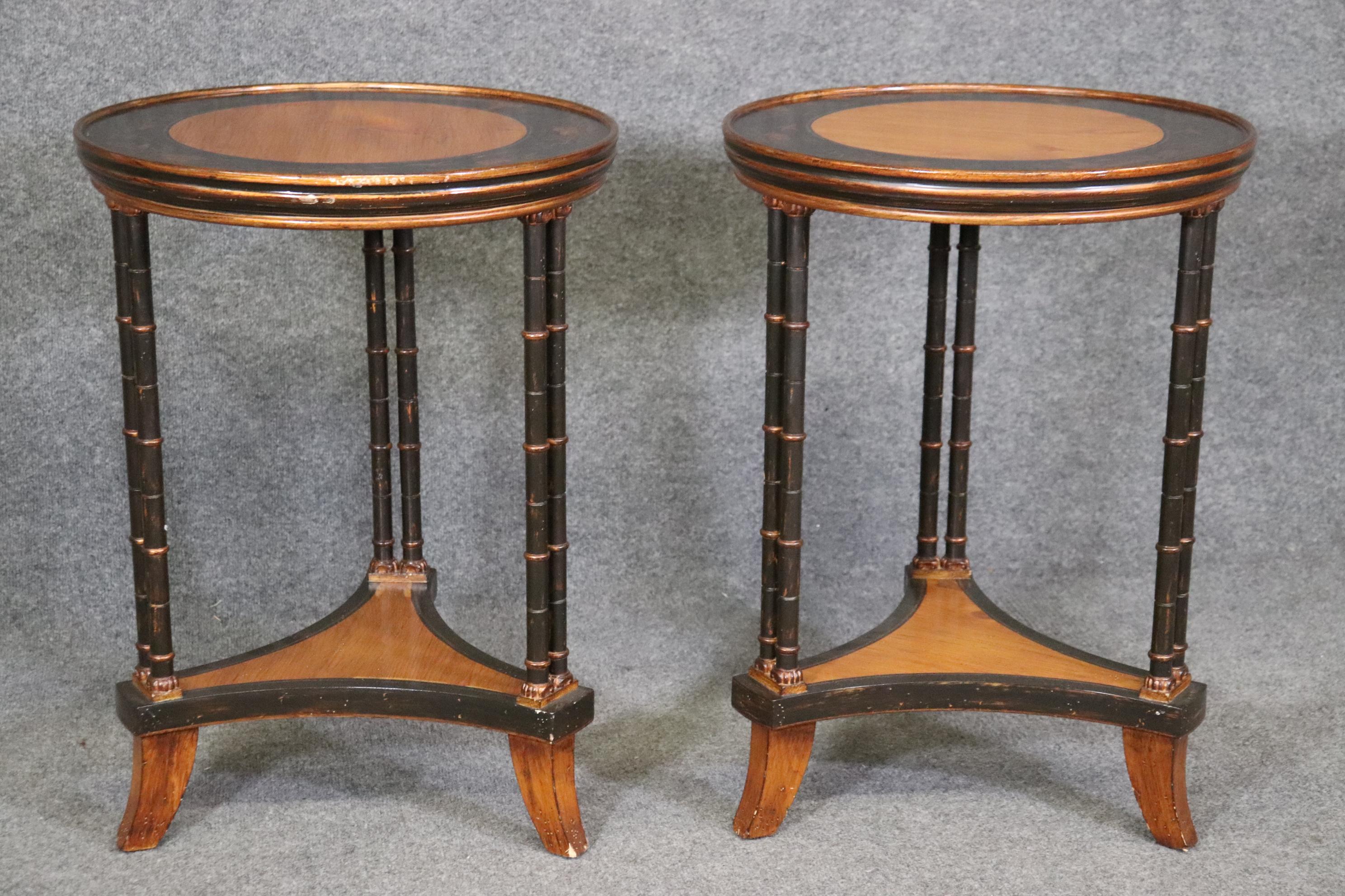Pair of Chinoiserie Painted Faux Bamboo Yew Wood Gueridon Side Tables  For Sale 2