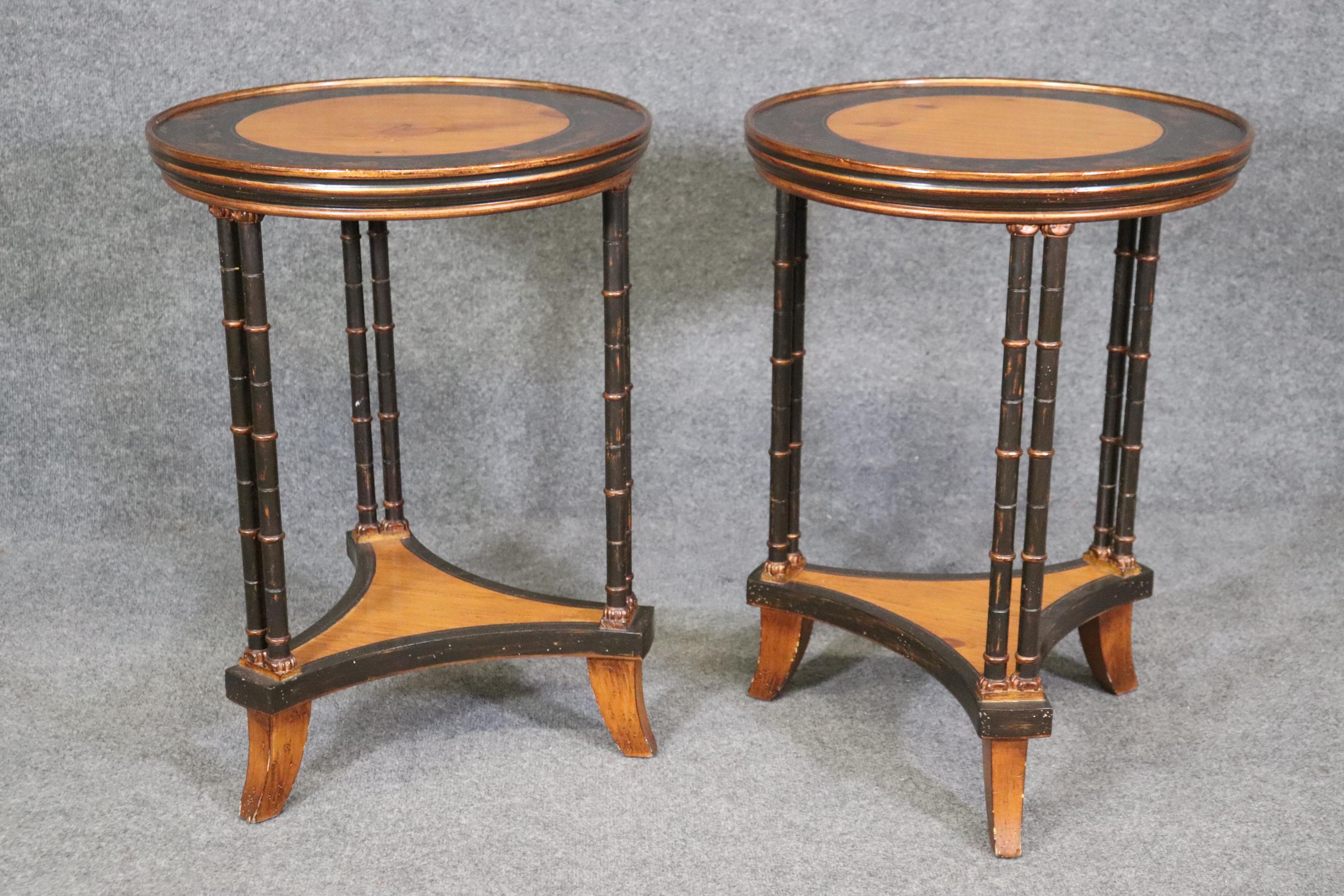 Pair of Chinoiserie Painted Faux Bamboo Yew Wood Gueridon Side Tables  For Sale 3