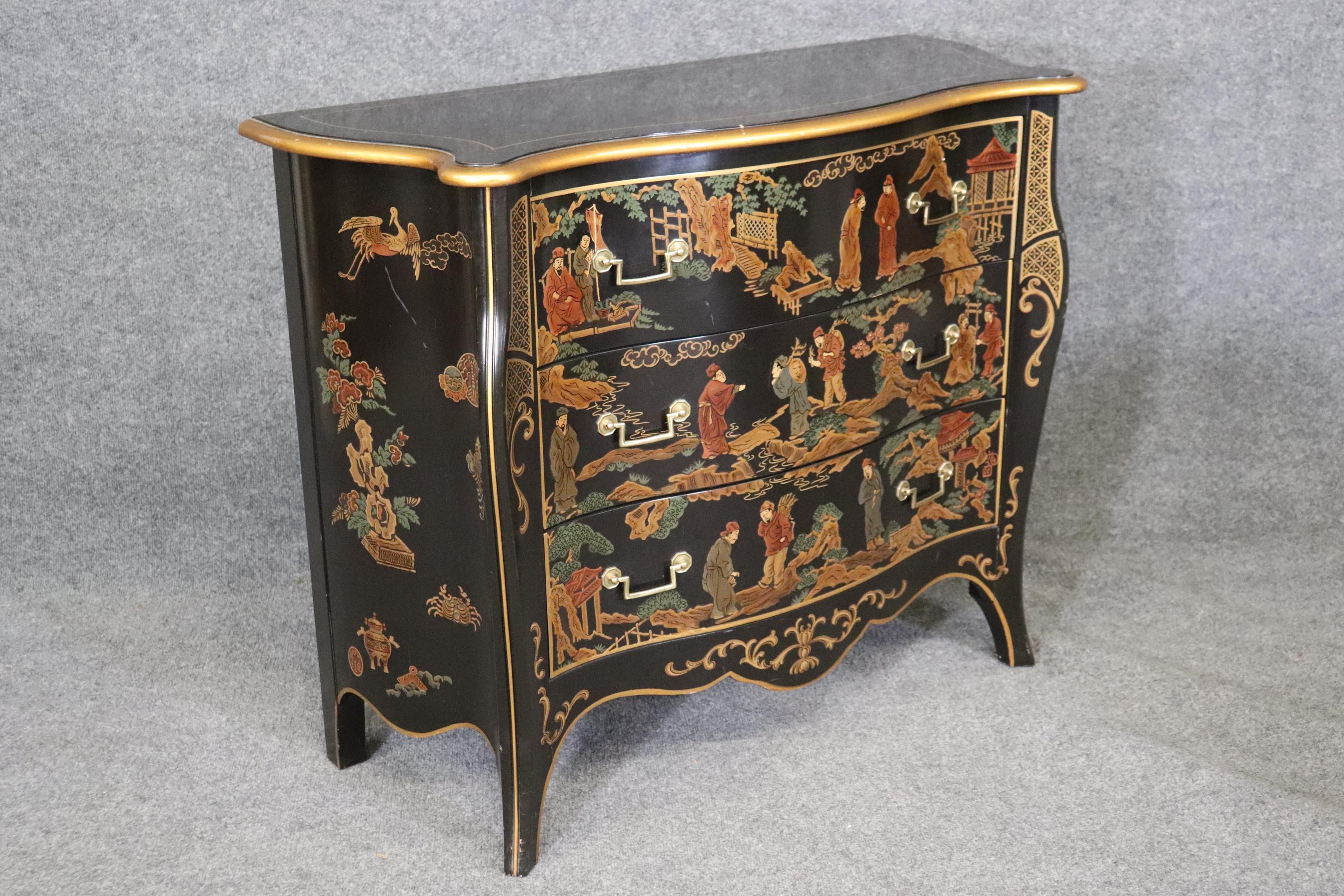 Pair of Chinoiserie Painted Medium Sized Louis XV Style Commodes Circa 1970 For Sale 8
