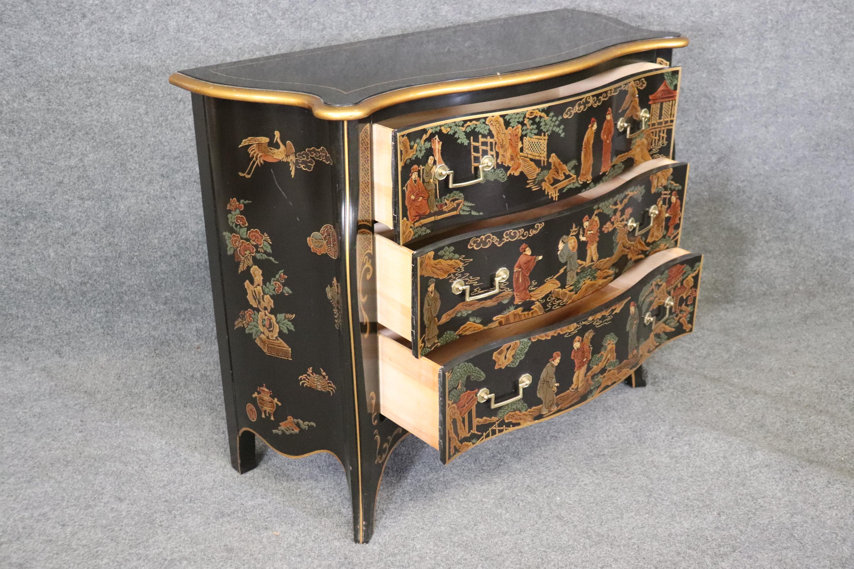 Pair of Chinoiserie Painted Medium Sized Louis XV Style Commodes Circa 1970 For Sale 9