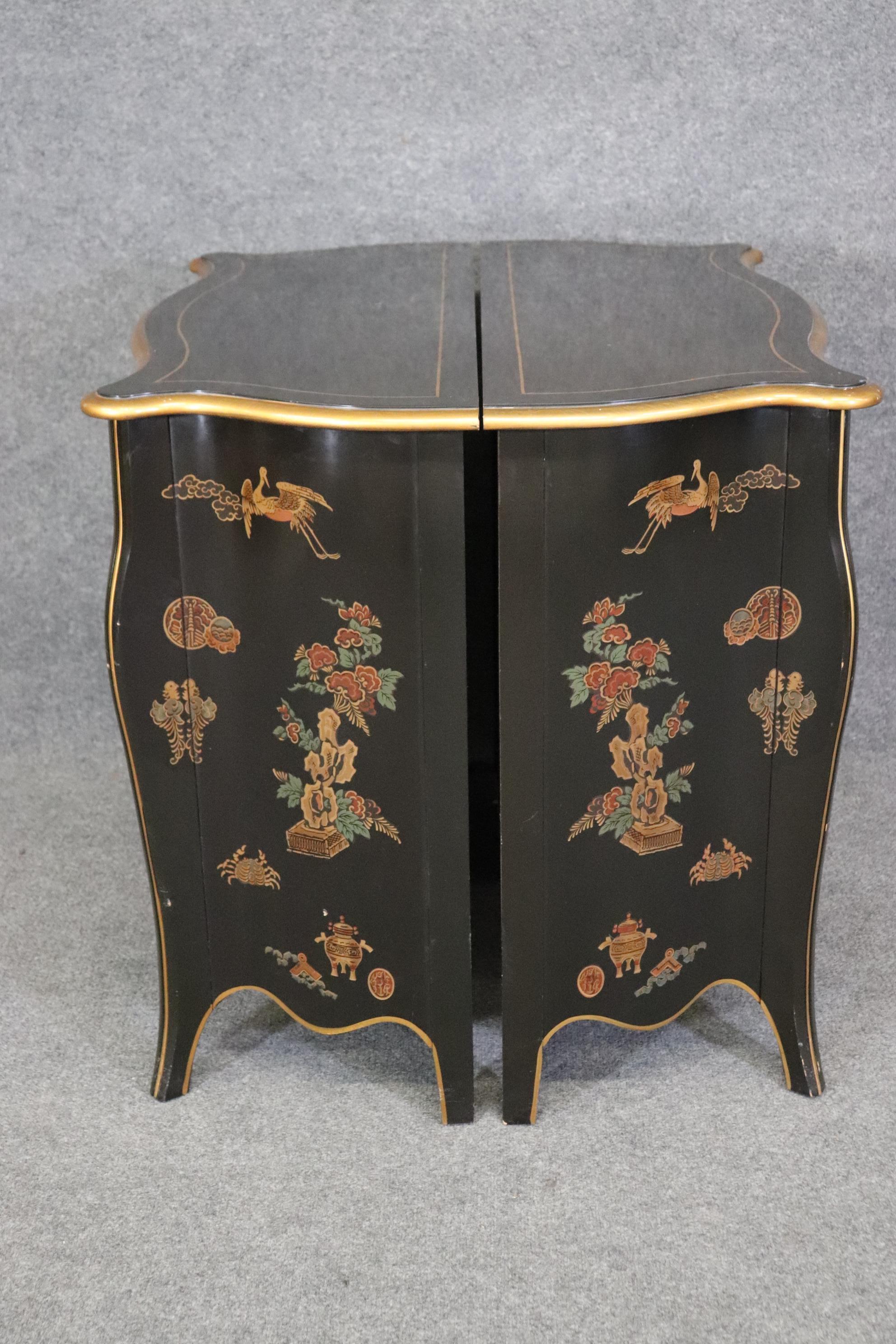 Pair of Chinoiserie Painted Medium Sized Louis XV Style Commodes Circa 1970 In Good Condition For Sale In Swedesboro, NJ