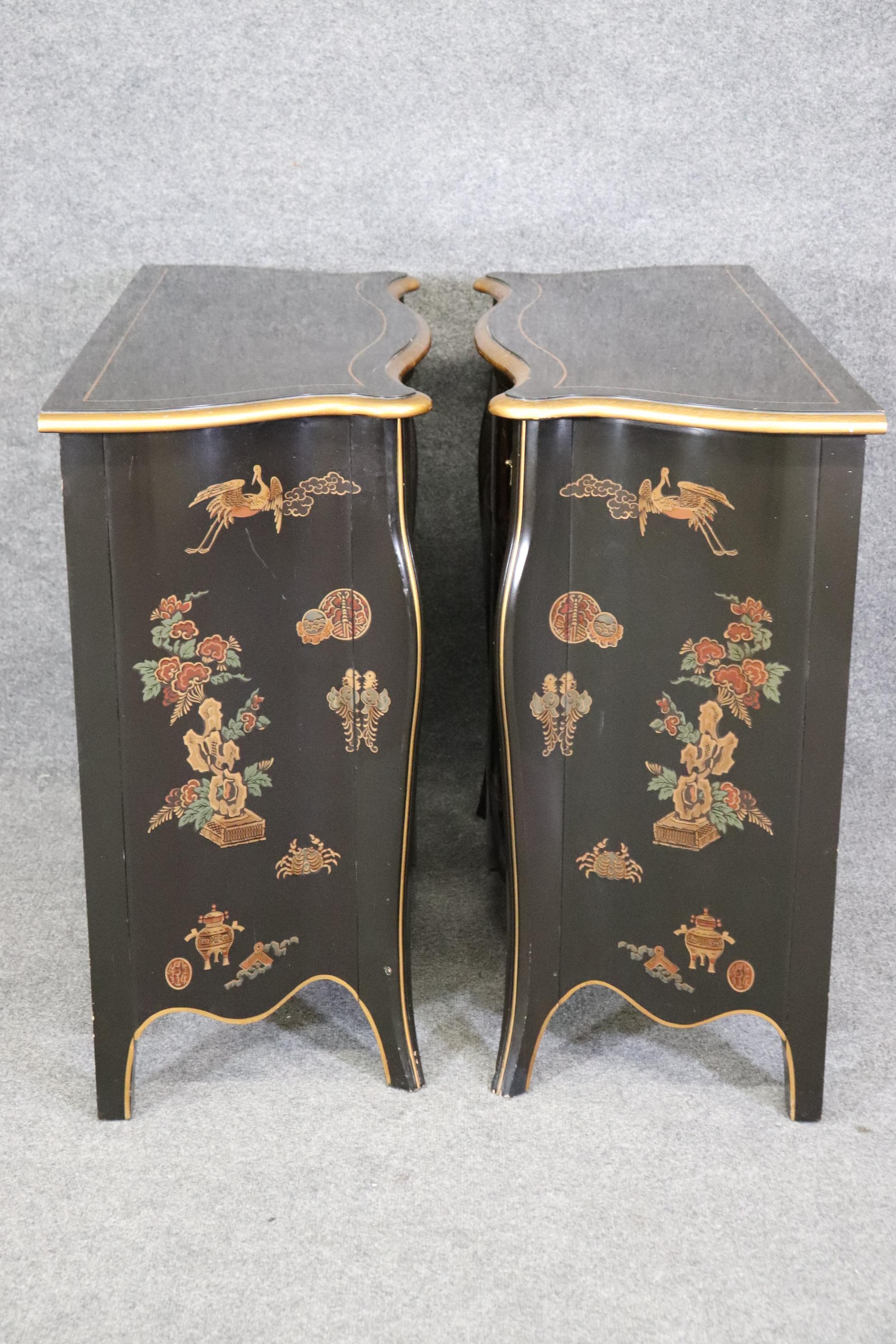 Walnut Pair of Chinoiserie Painted Medium Sized Louis XV Style Commodes Circa 1970 For Sale