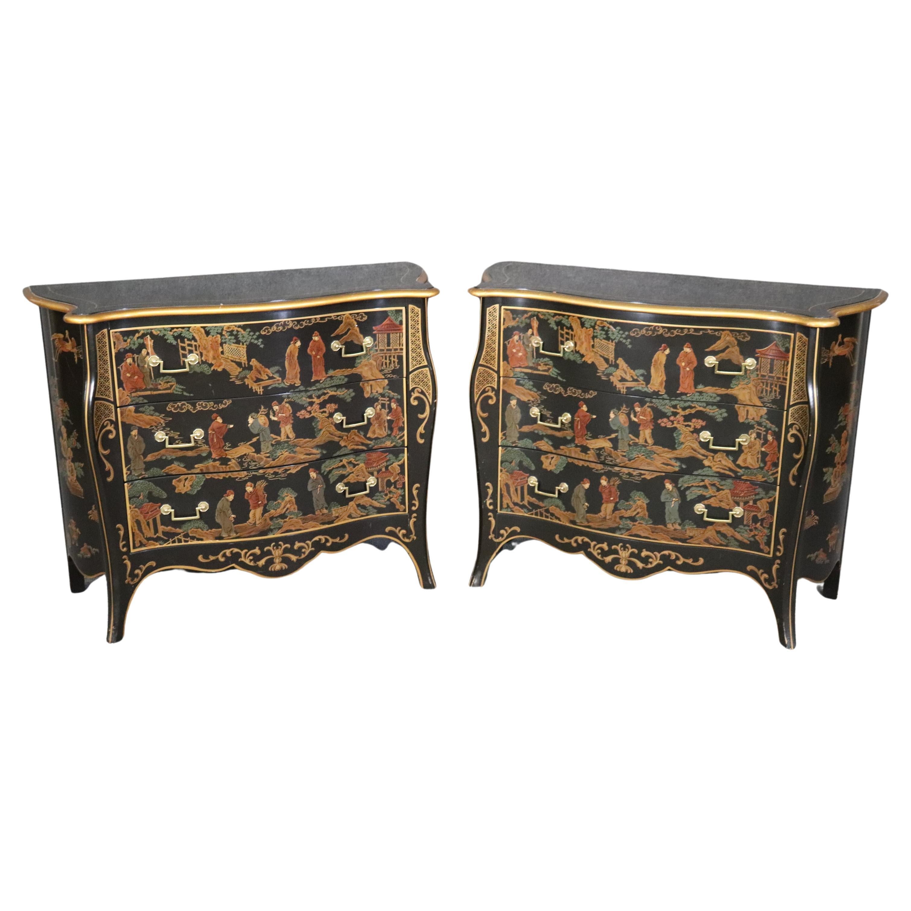 Pair of Chinoiserie Painted Medium Sized Louis XV Style Commodes Circa 1970 For Sale