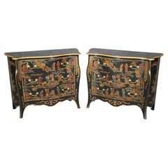 Pair of Chinoiserie Painted Medium Sized Louis XV Style Commodes Circa 1970