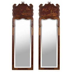 Pair of Chinoiserie Painted Narrow Mirrors
