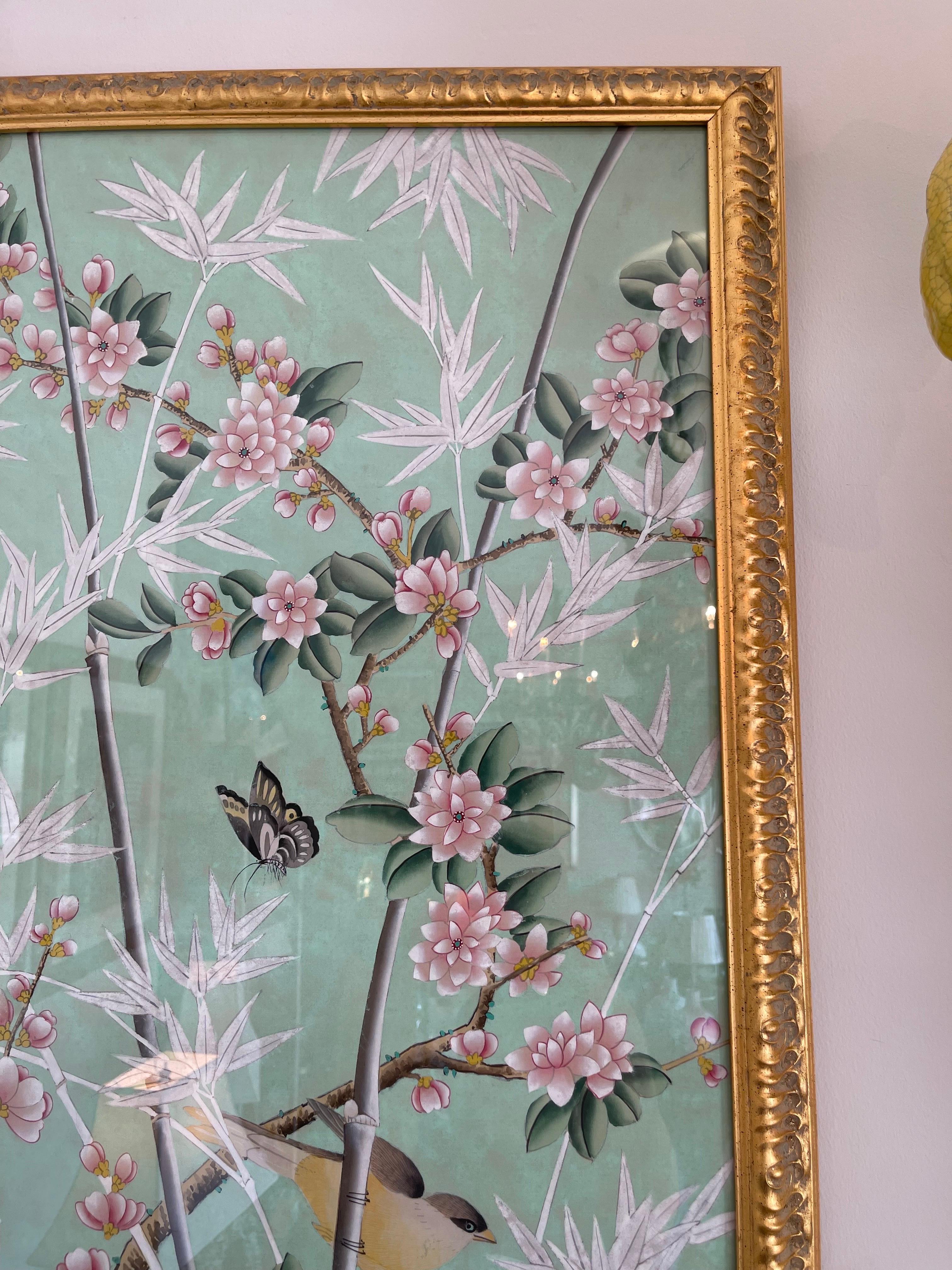 Pair of Chinoiserie Panels with Birds & Flora 1