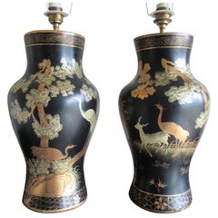 Pair of Chinoiserie Papier Mâché Shaped Table Lamps