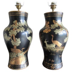 Pair of Chinoiserie Papier Mâché Shaped Table Lamps