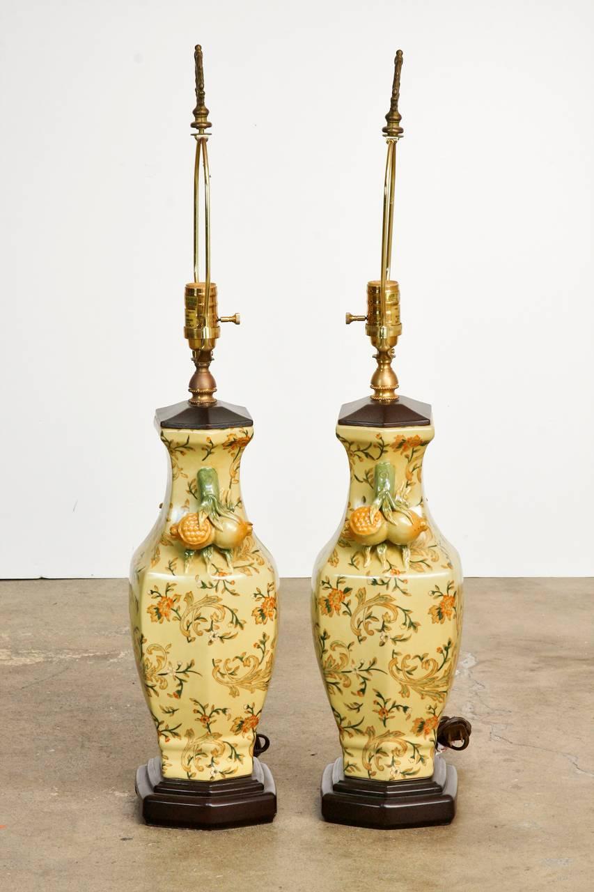 Hollywood Regency Pair of Chinoiserie Porcelain Vase Table Lamps by Bradburn