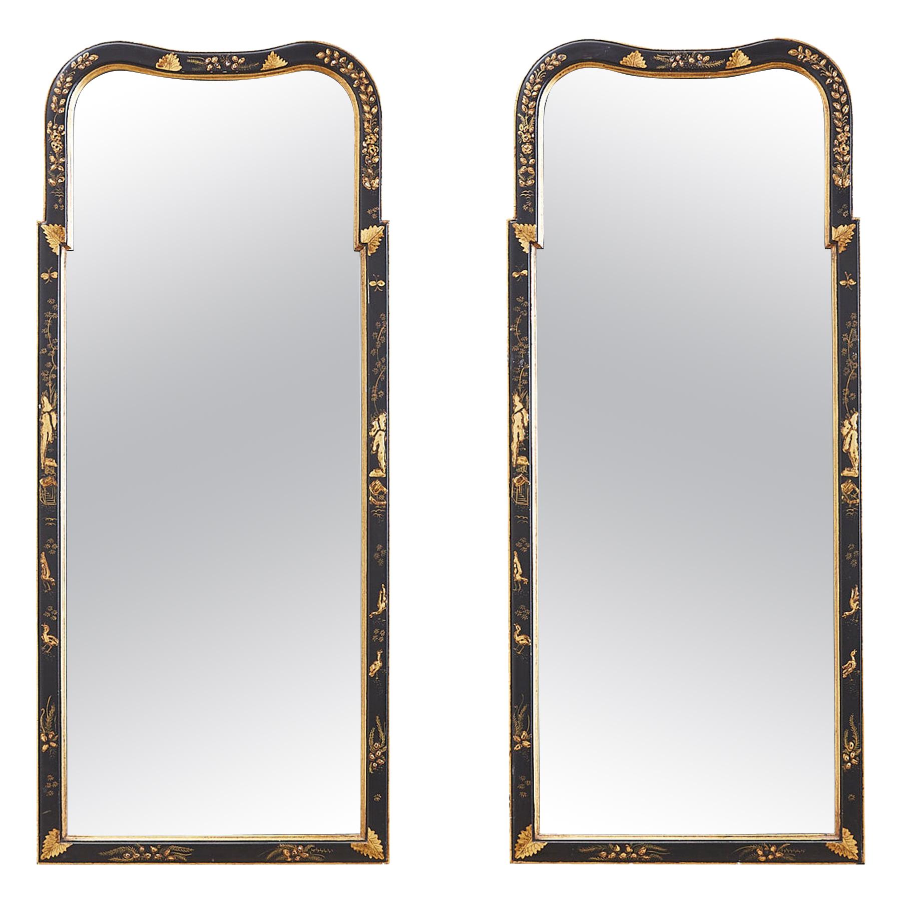 Pair of Chinoiserie Queen Anne Style Parcel-Gilt Mirrors