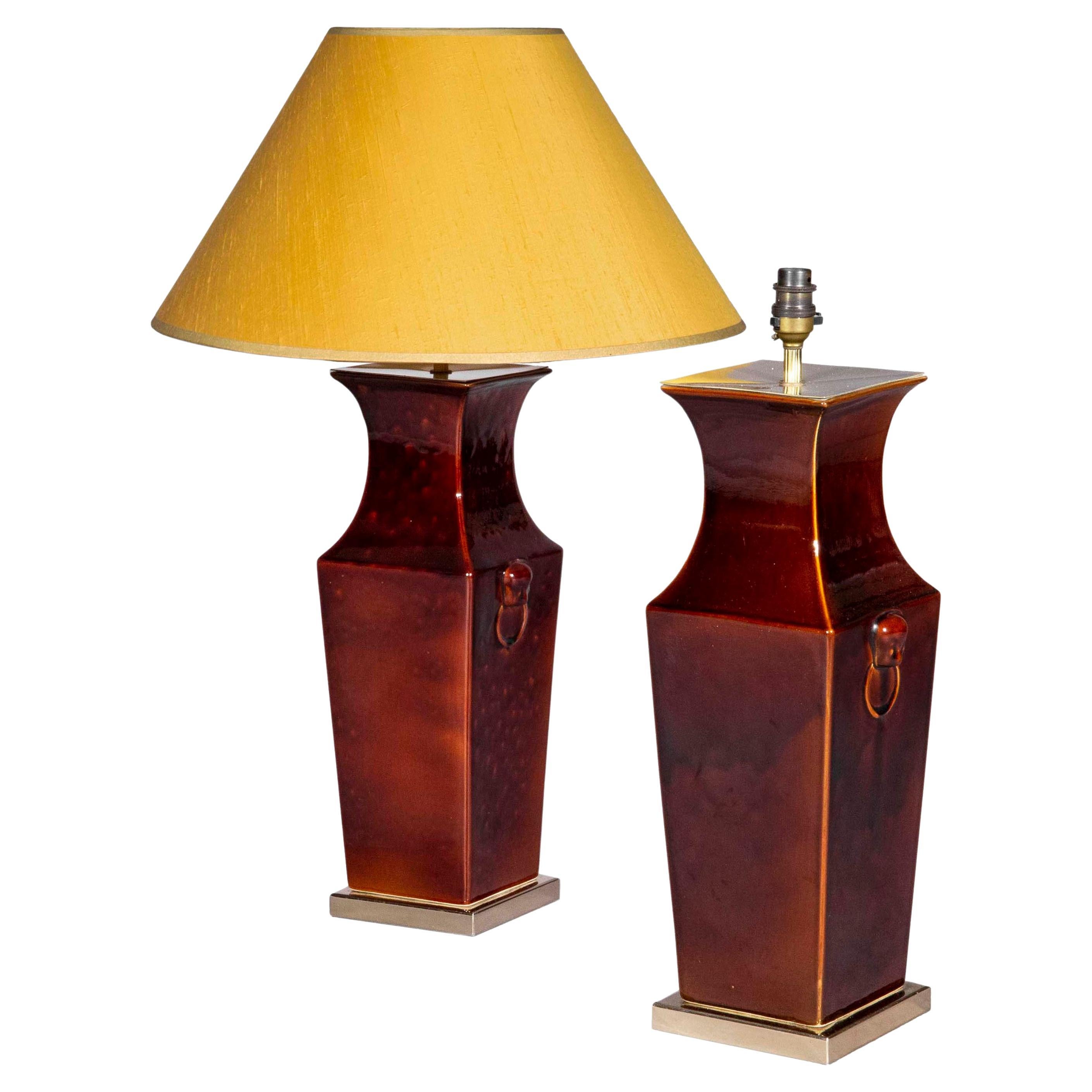 Pair of Chinoiserie Sang de Boeuf Ceramic Vase Lamps