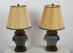 Pair of Chinoiserie Style Brass & Pewter Urn Lamps by Chapman Lighting 1974