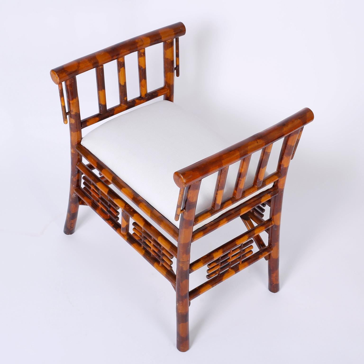Pair of Chinoiserie Style Faux Burnt Bamboo Benches In Good Condition In Palm Beach, FL