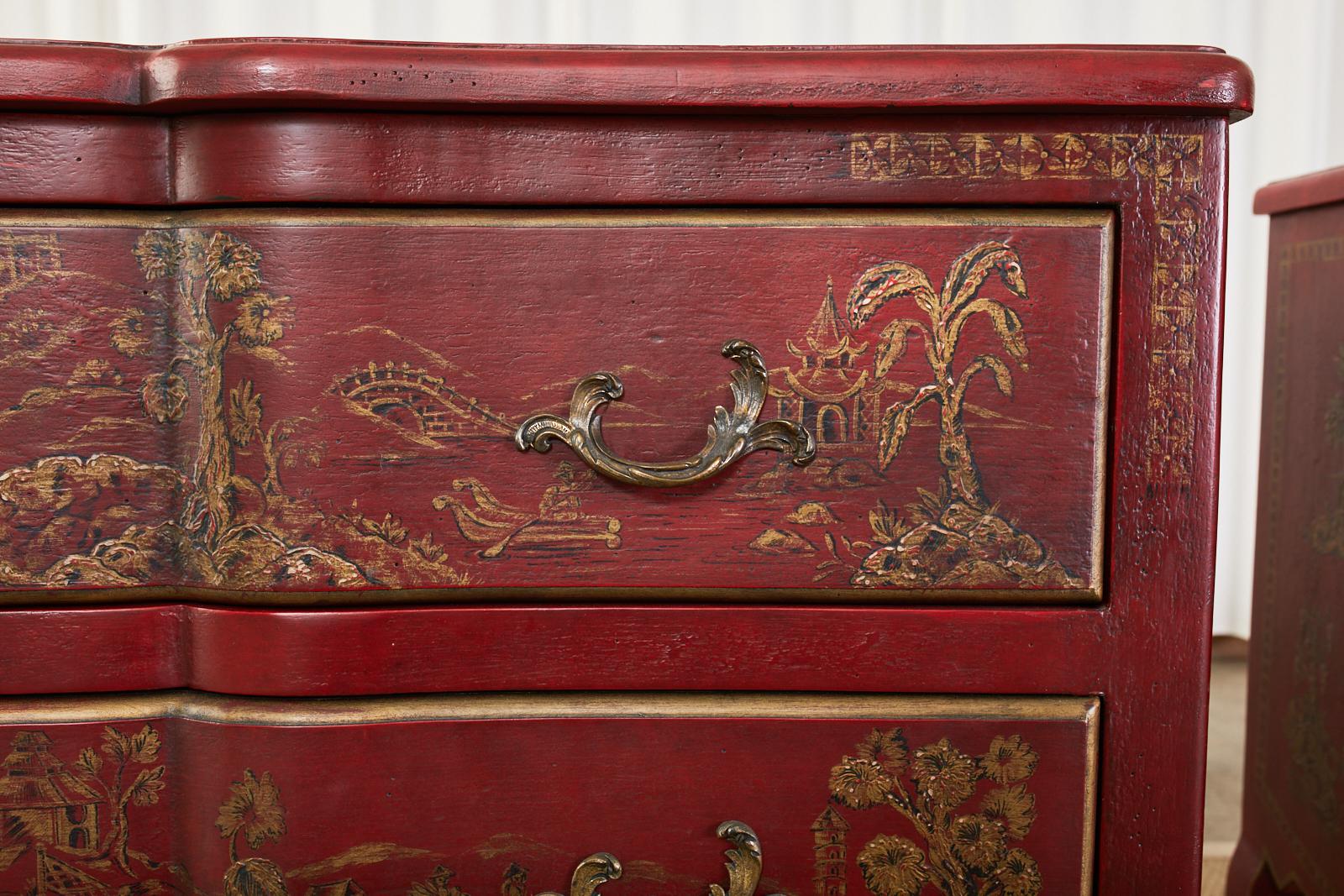 Brass Pair of Chinoiserie Style Lacquered Chests by Amy Howard