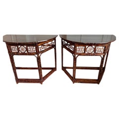 Pair of Chinoiserie Style Regency Bamboo Demilune Table