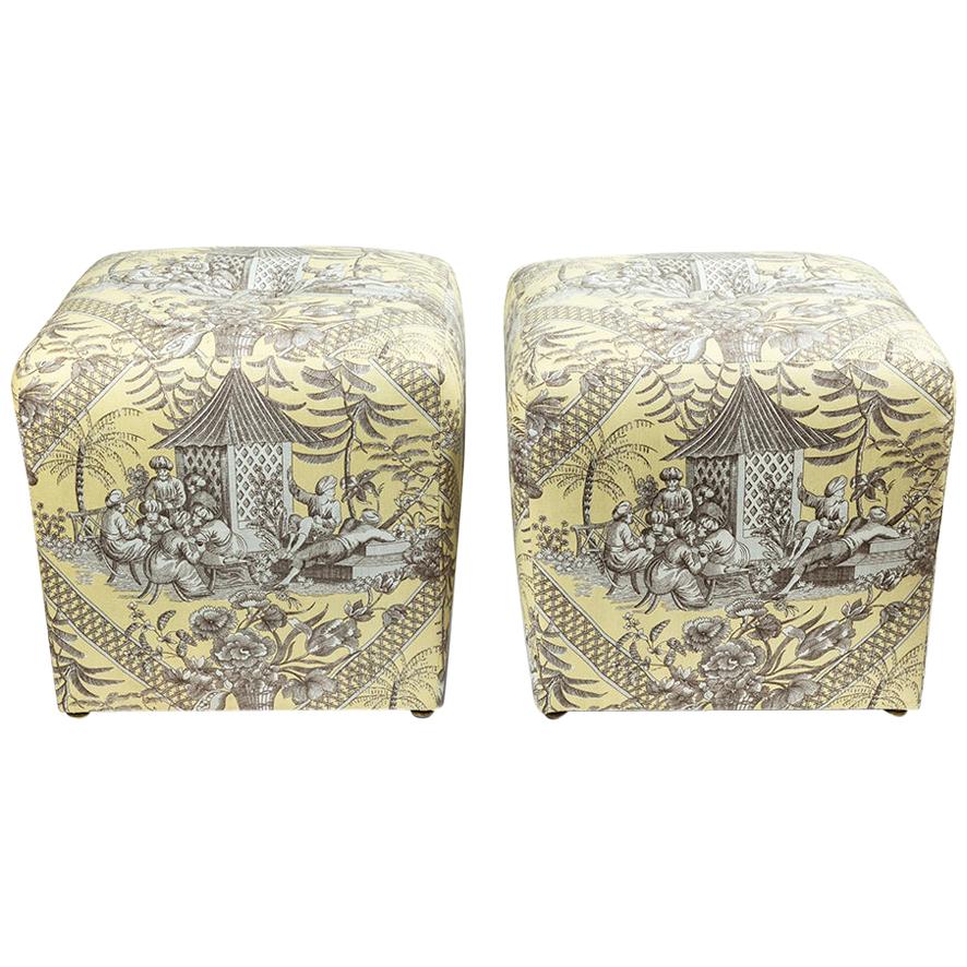 Pair of Chinoiserie Toile Ottomans