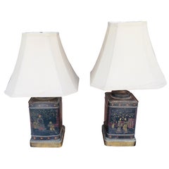 Vintage Pair of Chinoiserie Tole Tea Canister Lamps