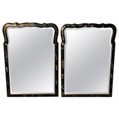 Pair of Chinoiserie Wall / Console / Pier Mirrors, Ebony Paint Decorated