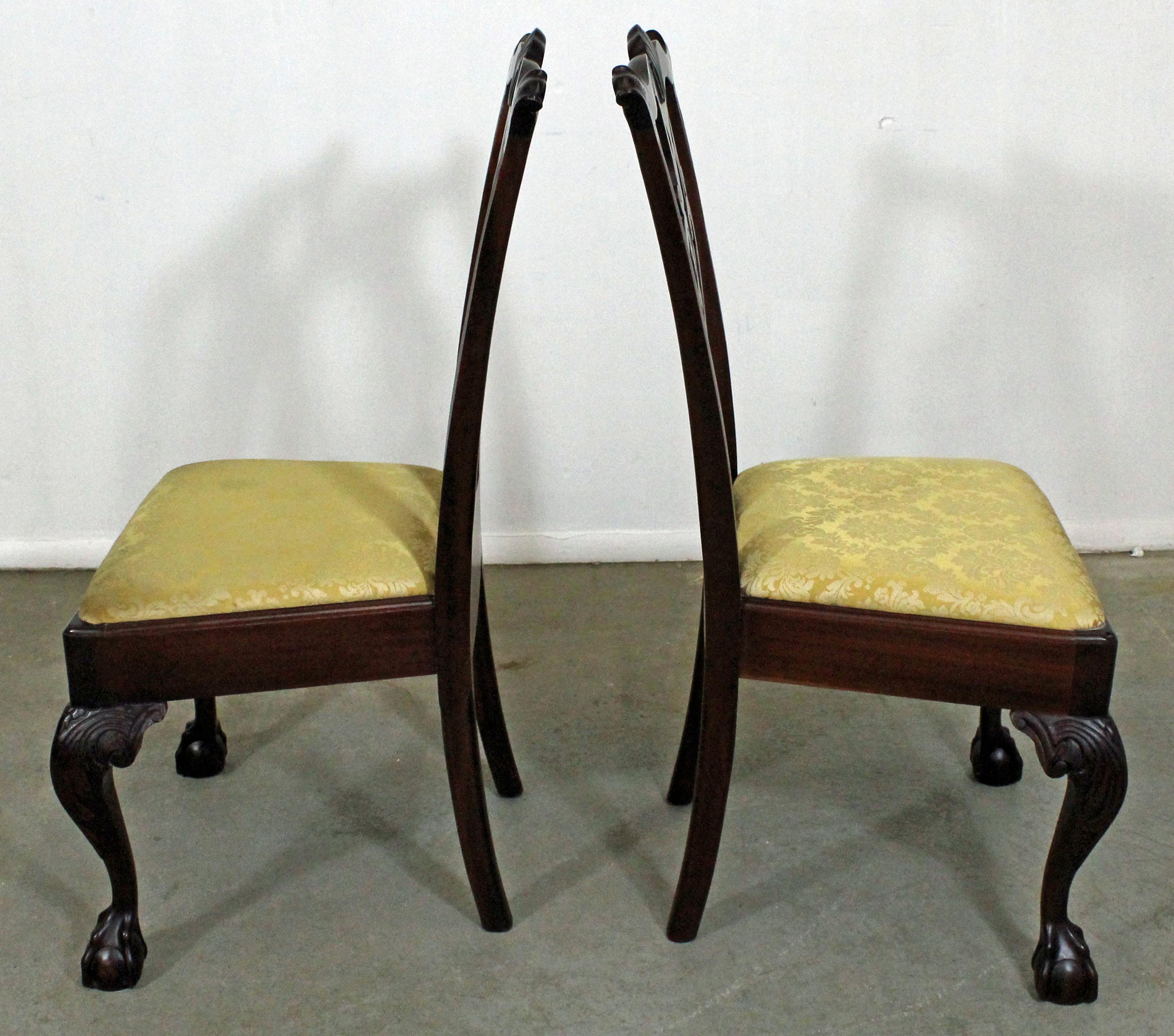 Italian Pair of Chippendale Ball and Claw Mahogany Dining Chairs